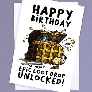 Saque épico desbloqueado / Cartão de aniversário de videogame / Namorado jogador / Namorada jogadora / Cartão de D&D / Cartão de jogo / Aniversário de nerd - GC142