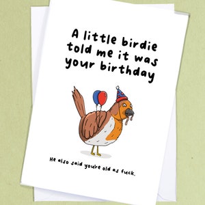 A little birdie told me you&#39;re old / Mean Birthday Card / Funny Birthday Greetings / Sibling / Joke Birthday / Rude Greetings Card - GC74