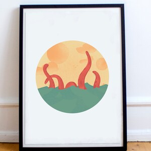 Nautical Themed Poster / Octopus Poster / Scandinavian Art Poster / Scandinavian Design / Sea Poster / Bathroom Poster / Squid Art