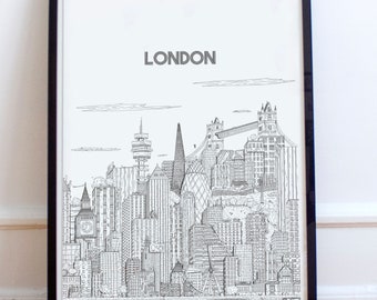 London City souvenir poster, London city poster, unique London print. London Lover gift,