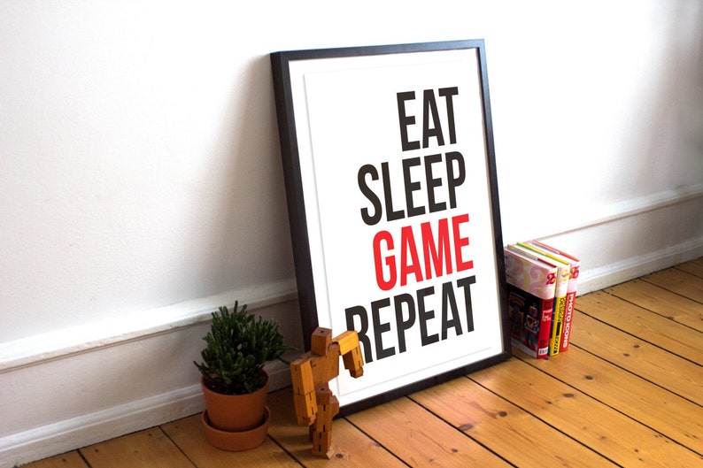 Póster de juegos / Póster de videojuegos / Eat Sleep Game Repeat / Decoración de la sala de juegos / Arte de jugador de PC / Póster de jugador de consola / Arte de videojuegos imagen 3
