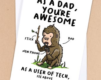 Technophobe dad / Funny Fathers day card / Dad card / Dads birthday / Card for dad / Step dad card / fathers day - GC438