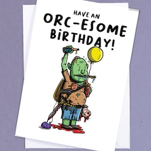 Tarjeta de cumpleaños de orco de D&D / Tarjeta de cumpleaños para juegos de mesa / Tarjeta de juegos de fantasía / Tarjeta de juegos nerd / Tarjeta DM / Cumpleaños de novio / Cumpleaños geek - GC105