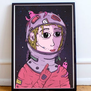 Pôster de menina do espaço/Pôster do espaço/Pôster de estilo retrô do espaço/Pôster de nave espacial/Pôster infantil/Pôster de ficção científica