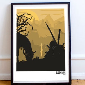 Elden Ring Silhouette Art / Póster de videojuegos / Póster de Elden Lord / Póster empañado / Póster de juegos / Póster de fantasía / Póster minimalista