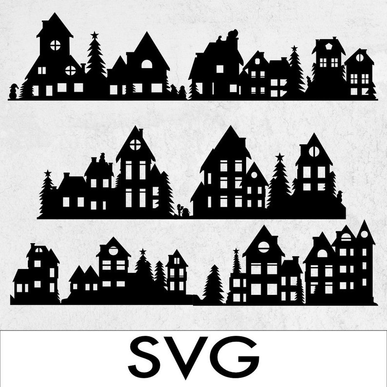 Download Winter Village SVG set set of 6 house silhouettes ...