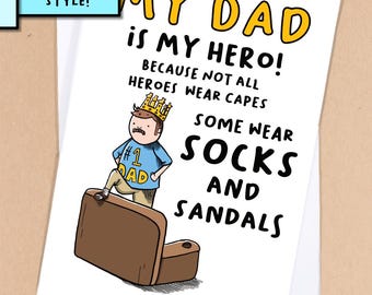 Funny Fathers Day Card / Hero dad / Socks and sandals / Stereotypical dad card / Dad card / Dads birthday / Card for dad / Step dad - GC445