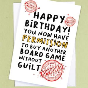 Tarjeta de cumpleaños de juego de mesa / Compra de juego de mesa aprobada / Tarjeta de juego / Tarjeta de juego de mesa / Tarjeta de novio friki / Adicto a los juegos de mesa - GC407