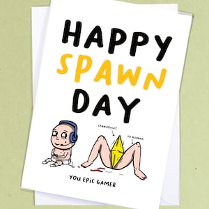 Carte d'anniversaire de joueur / Happy Spawn Day / Carte d'anniversaire de jeu / Carte de voeux de geek - GC134