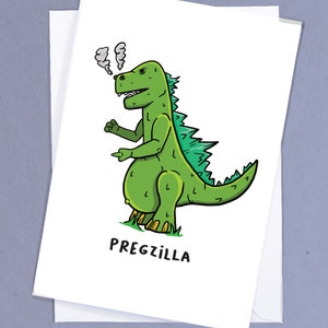 Pregzilla / Funny Baby Greetings Card / Sling Baby / Baby Shower / New born gift / Cute Pregnancy Card / Cute Baby Gift - GC296