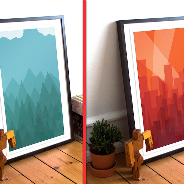 Póster Art Déco / Póster para amantes de la ciudad / Póster para amantes del campo / Conjunto de impresiones para amantes de la ciudad y el campo / Conjunto de pósteres / Póster de paisaje urbano