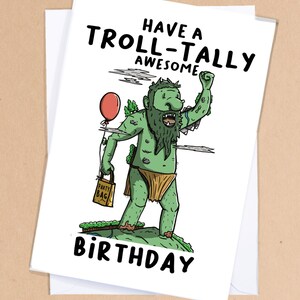 Tarjeta de cumpleaños de troll de D&D / Tarjeta de cumpleaños para juegos de mesa / Tarjeta de juegos de fantasía / Tarjeta de juegos nerd / Tarjeta de DM / Cumpleaños geek - GC59