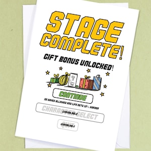 Gamingwenskaart - fase voltooid - wenskaart, blanco, verjaardagskaart, gaming, videogames, geekkaart - GC107