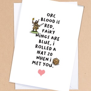 D&D Love Card / Natural 20 / Fantasy Gaming Card / Nerd Love Card /  Funny Anniversary Card / DM Card / Boyfriend Card