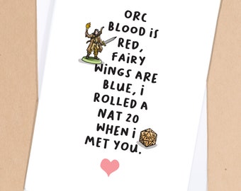 D&D Love Card / Natural 20 / Fantasy Gaming Card / Nerd Love Card /  Funny Anniversary Card / DM Card / Boyfriend Card