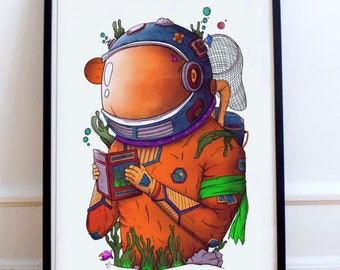 Poster Astronaut Explorer - poster ruimteliefhebber - poster astronaut - Posterset - Inky Gorilla Originele poster. Ruimteposter