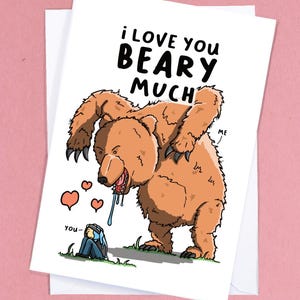 Grappige beer woordspeling kaart / Ik hou veel van je Beary / Bear wenskaart / vriendje kaart / grappige verjaardag / vriendin kaart / Lover Card - GC386