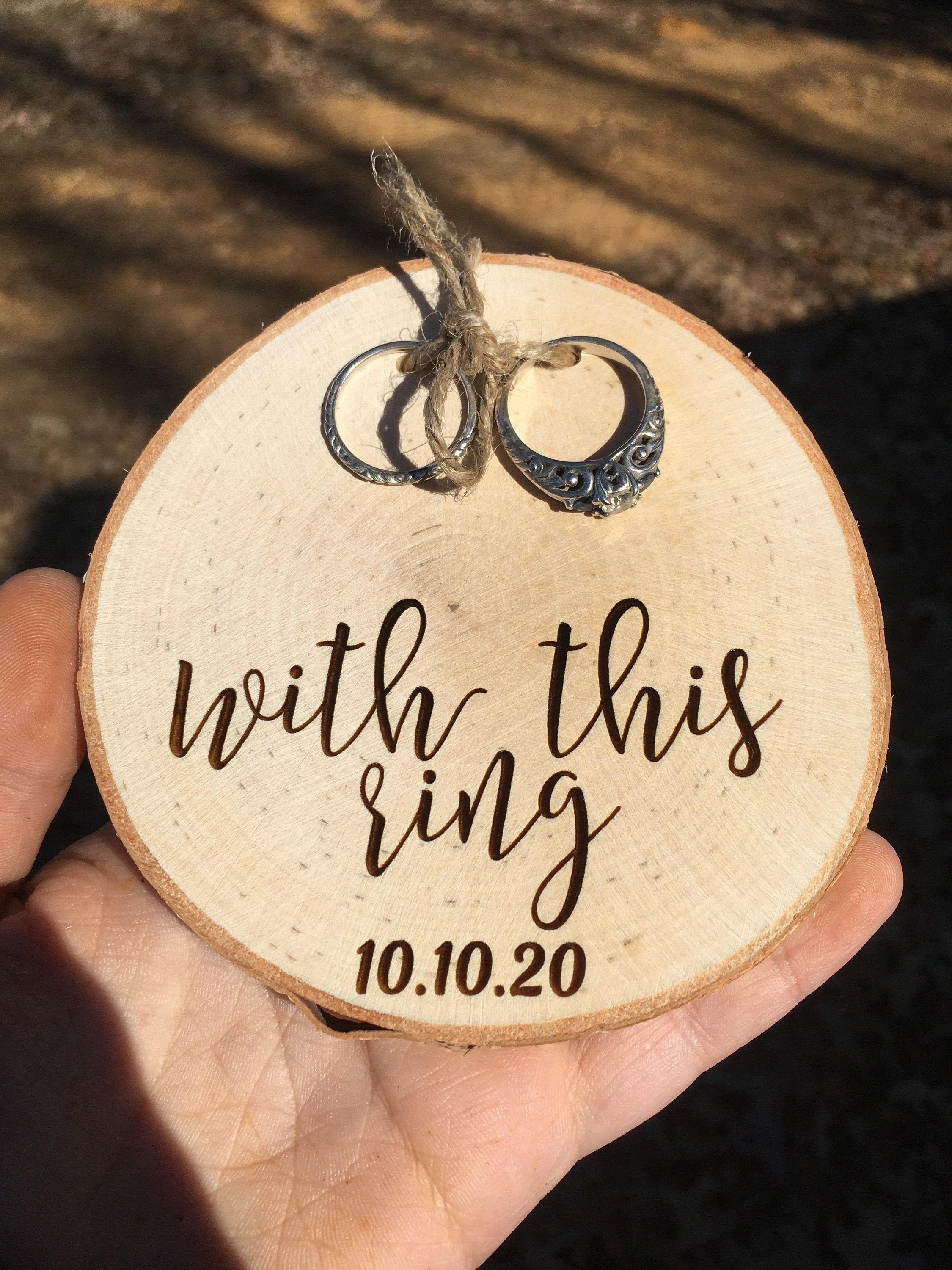 With This Ring Wood Slice Ring Pillow Alternative Ring Bearer