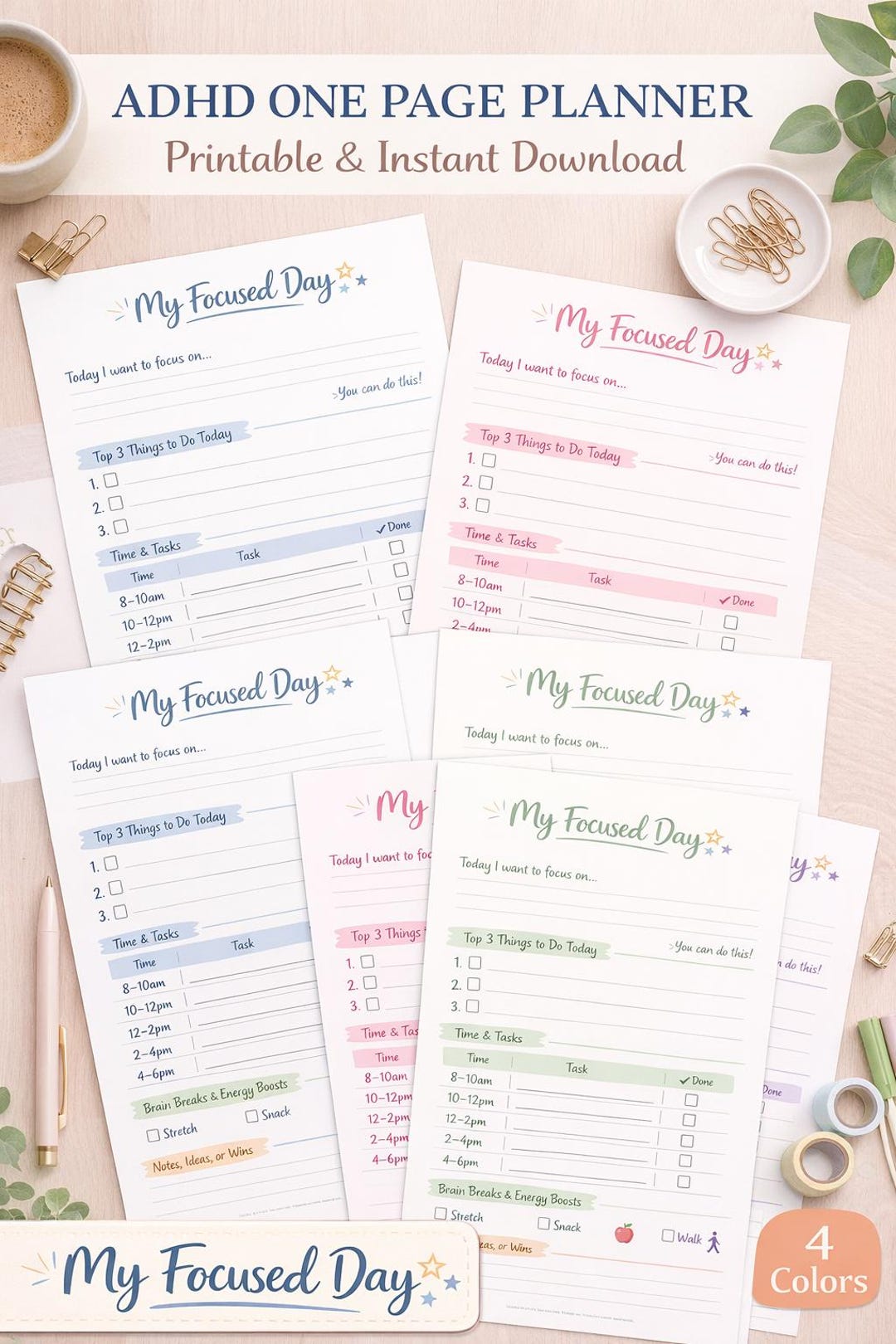 ADHD Planner, One Page Daily Productivity Sheet (digital Download A4 ...