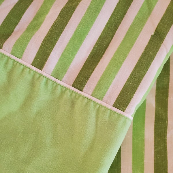 Vintage Twin Flat Sheet JCPenney Fashion Manor PennPrest Muslin Lime Avocado/Olive White Stripe 1970s