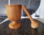 Vintage Turned Wood Mortar and Pestle Unmarked Unsigned Rustic Patina Modern Farmhouse
