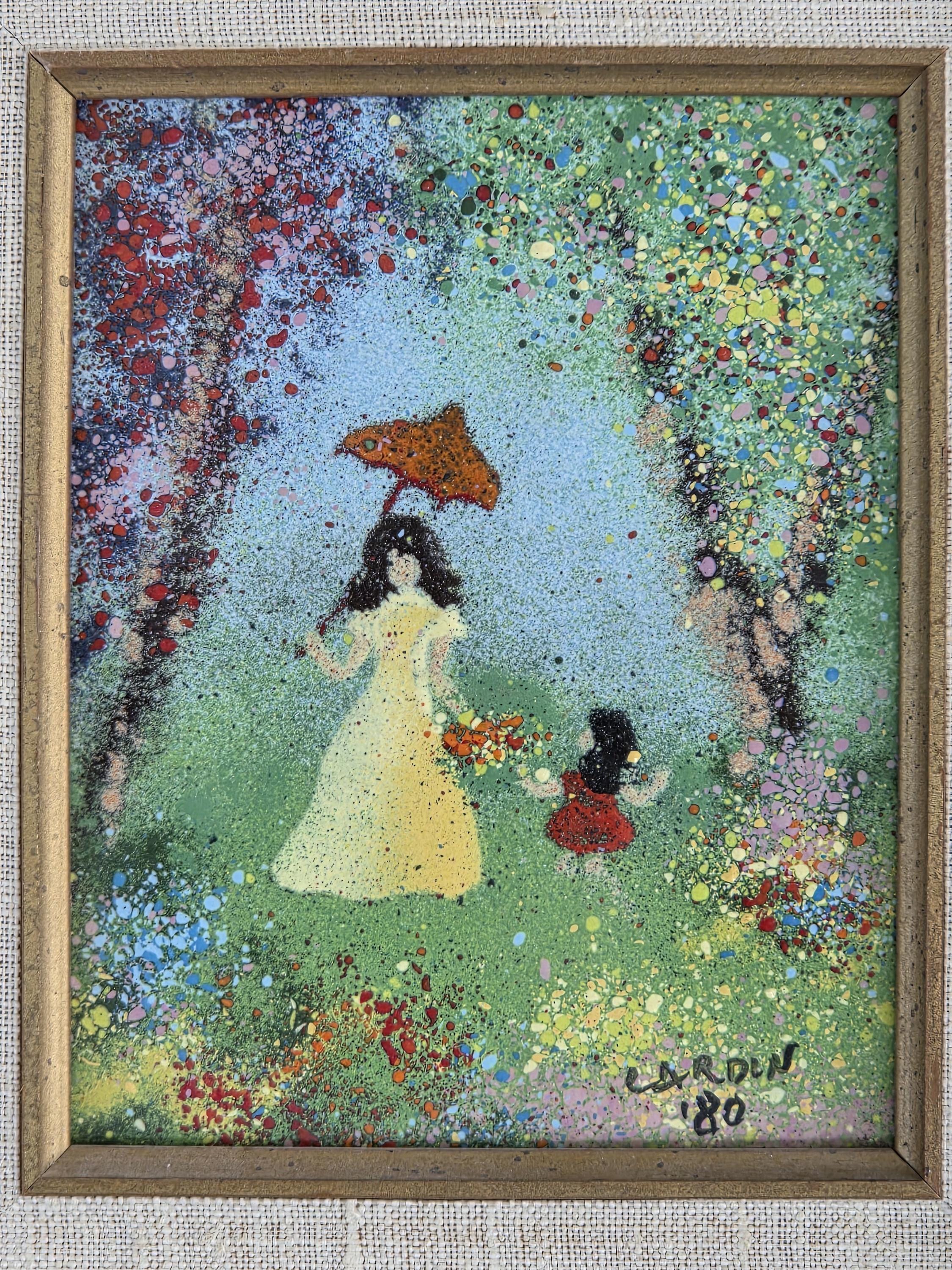 Original Louis Cardin Enamel on Copper Framed Vintage Art