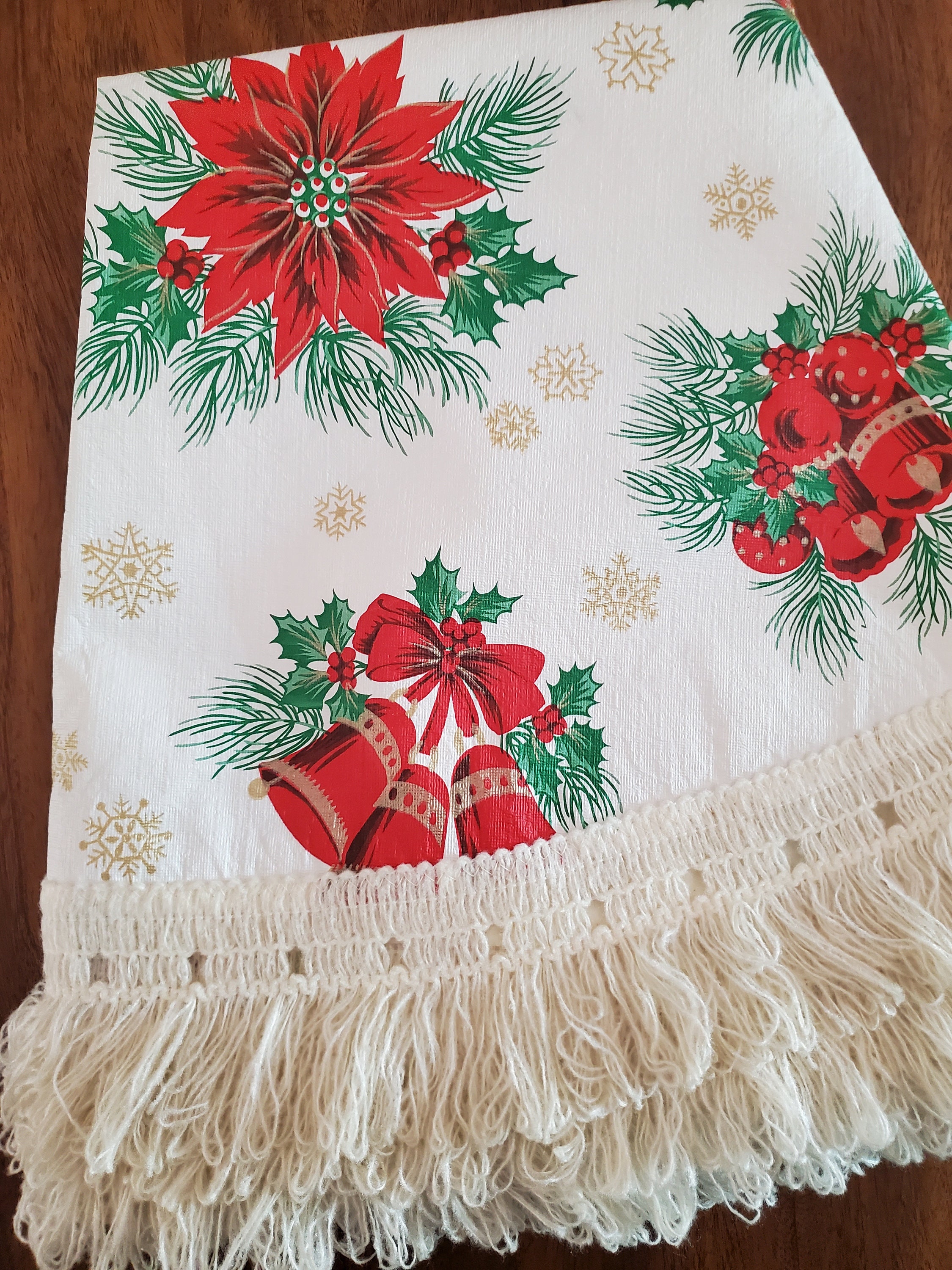 Vintage Flannel Backed Vinyl Christmas Holiday Tablecloth 53 Etsy