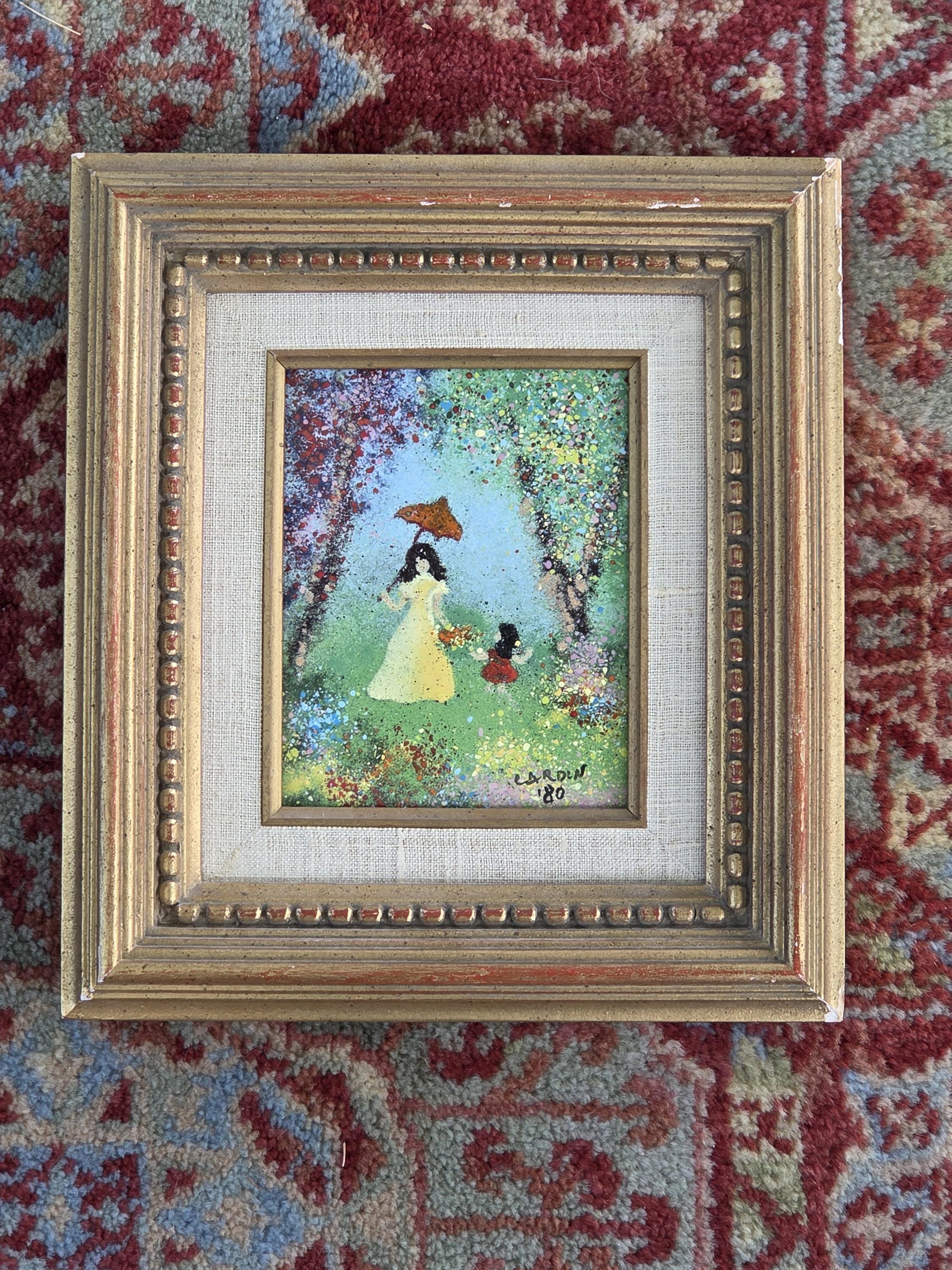 Original Louis Cardin Enamel on Copper Framed Vintage Art