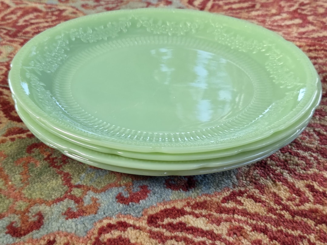 Four Anchor Hocking Alice Jadeite 9.25" dinner plates
