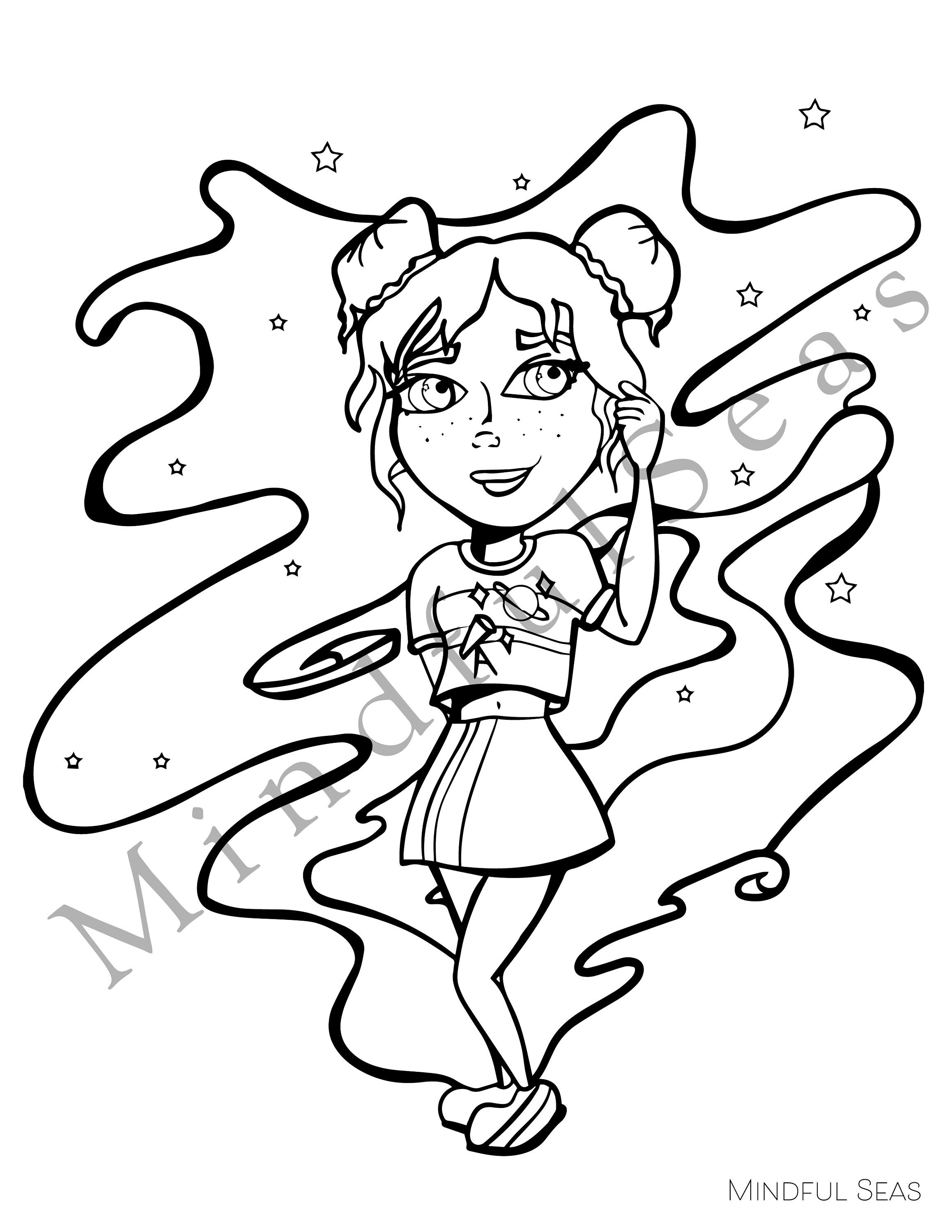 Galaxy Girl Coloring Page - Etsy