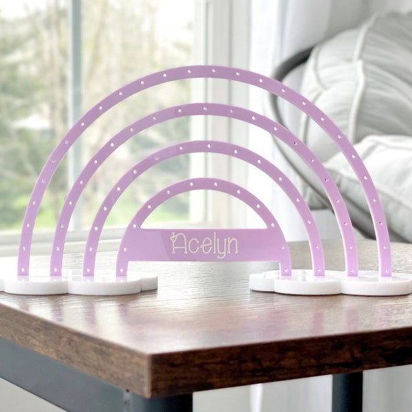 Personalized Rainbow Jewelry Display - Acrylic Earring Holder - Pastel Purple - Girls Room Decor - Jewelry Tree - Custom Lilac Jewelry Stand