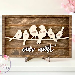 Personalized Family Bird Frame - Our Nest Custom Tree Sign - Wood Farmhouse Decor - Mothers Day Gift - Gift for Mom - Laser Cut and Engraved