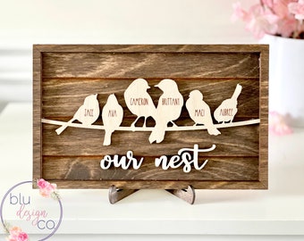 Personalized Family Bird Frame - Our Nest Custom Tree Sign - Wood Farmhouse Decor - Mothers Day Gift - Gift for Mom - Laser Cut and Engraved