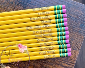 Positive Affirmations Engraved Pencils - Back to School - Teacher Appreciation - Student Gift - Classroom Gifts - Ticonderoga #2 Pencils