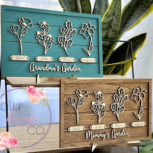 Custom Birth Flower Garden Frame - Personalized Family Sign - Wood Farmhouse Decor - Mothers Day Gift - Gift for Mom - Wooden Flower Sign
