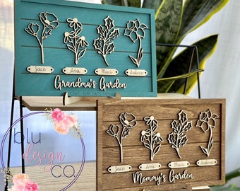 Custom Birth Flower Garden Frame - Personalized Family Sign - Wood Farmhouse Decor - Mothers Day Gift - Gift for Mom - Wooden Flower Sign