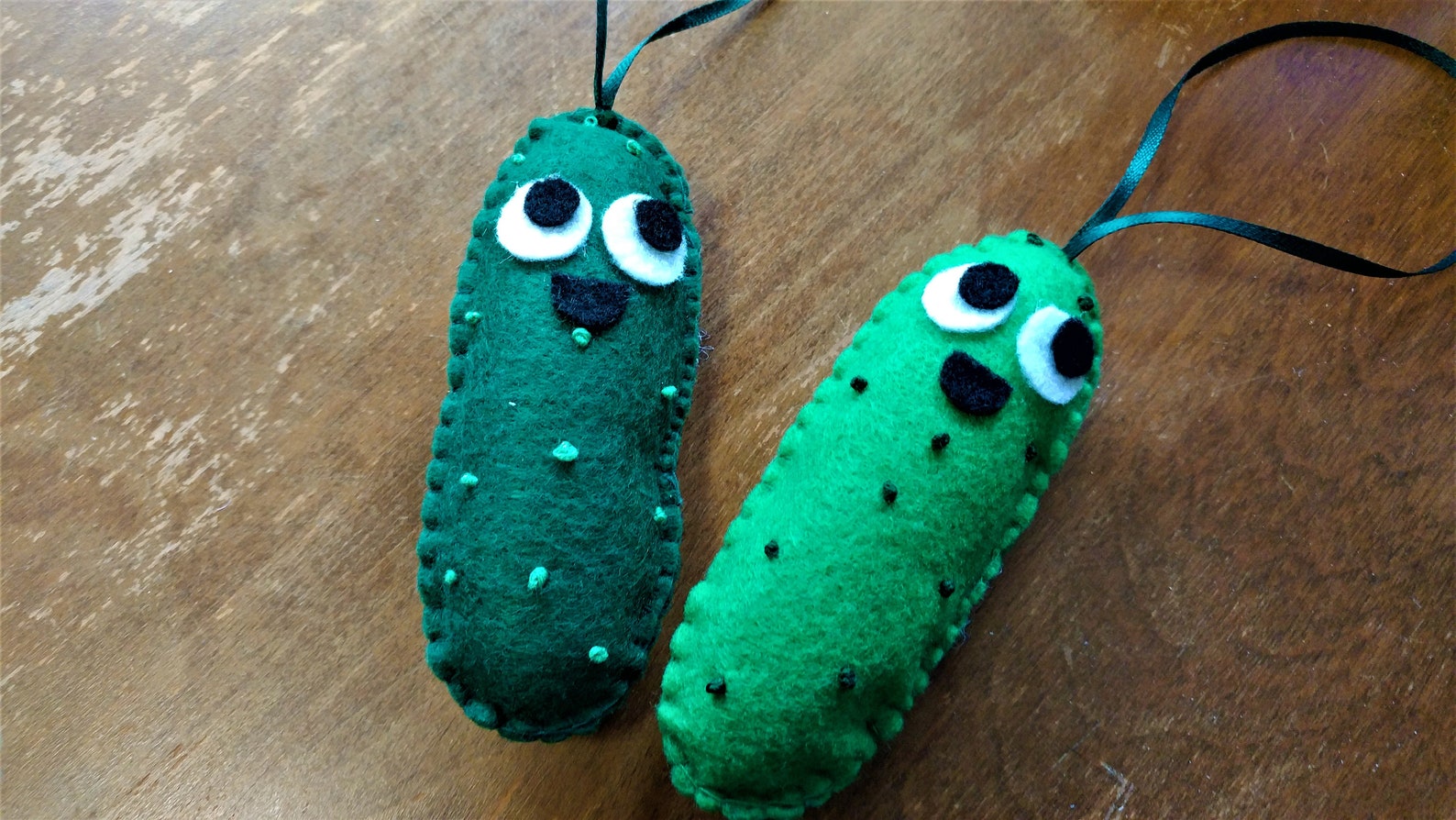Felt Happy Pickle Ornament Two Colors Big Eyes Quirky Weird Etsy