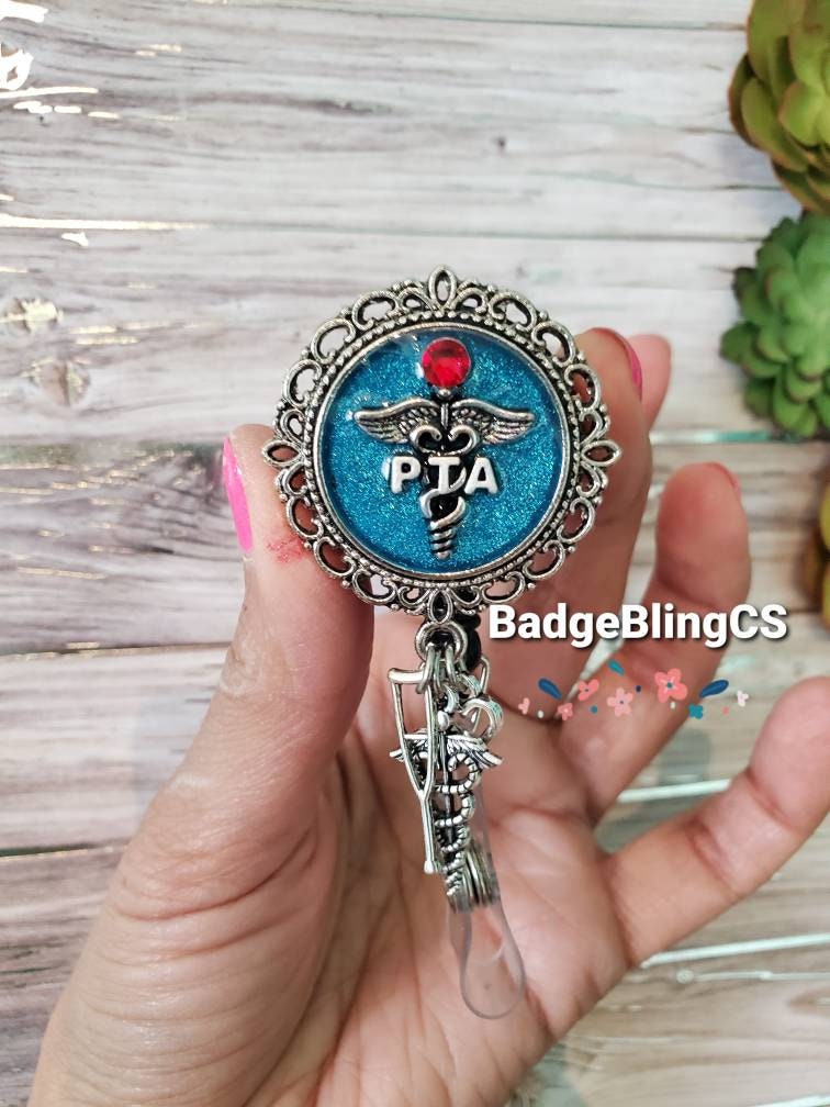Physical Therapy Assistant Badge Reel Holder Clip ID Card Graduation Gifts Medical Symbol Community Health Coach Clip Crutch PTA Charm