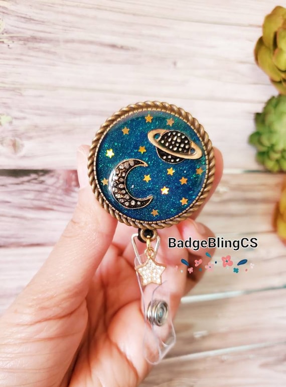 Moon and Stars Badge Reel Holder Clip Make a Wish Gold Star Dreams Crescent  Moons Celestial Solstice Dreamland Alien Outerspace Galaxy Night -   Canada
