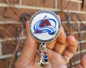 Avalanche badge reel holder clip Hand painted snow registered nurse ID badge hockey badge student Nurse Graduation gift sports gift