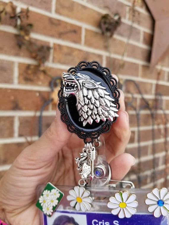 Wolf Badge Reel Holder Clip. GOT Wolf Badge Pull Winter Coming