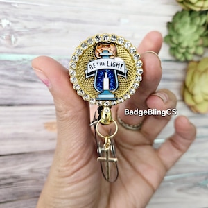 Be the light badge reel holder clip luna cat moon and stars retractable id key card badge buddy princess gift nurse manager pin lantern pull