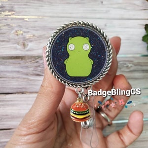 Kuchi retractable badge id holder BadgeBlingCS inspired Burgers interchangeable Anime TV Bobs cartoon show jewelry hamburger squeaky toy