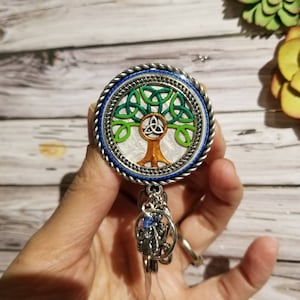Spirit of the forest Celtic Tree of life badge reel holder retractable name clip earth trinity knot charm Druid woman sister goddess owl