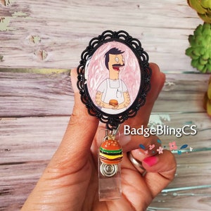 inspired Burgers retractable badge id holder reel clip BadgeBlingCS  interchangeable gamers TV cartoon potrait jewelry miniature photo