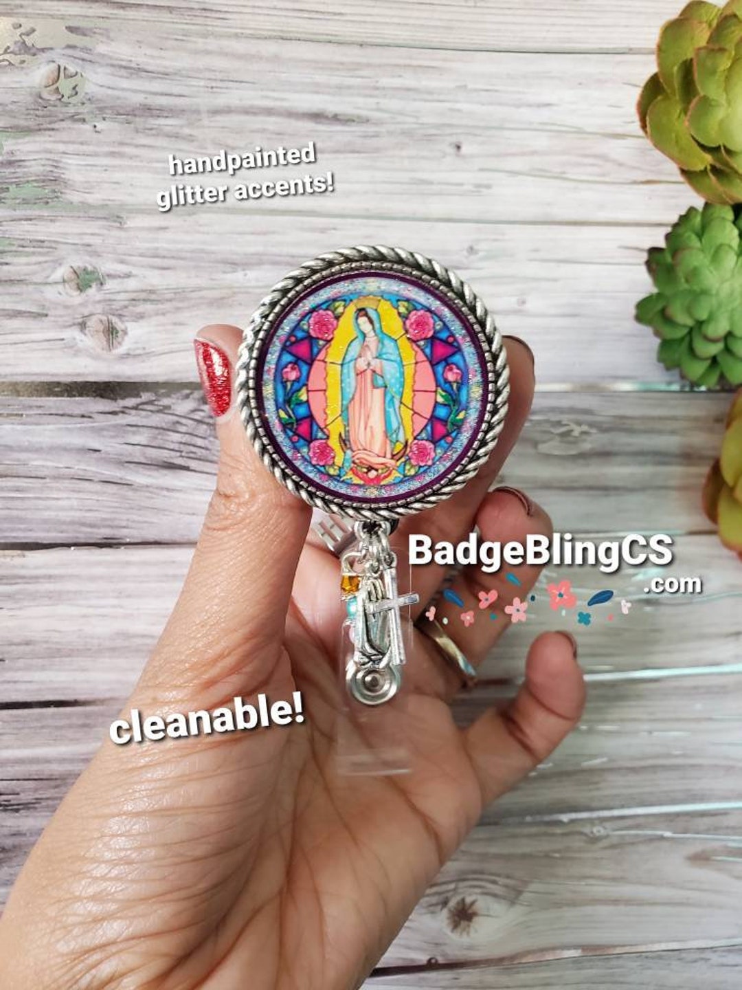Buy Virgen De Guadelupe Badge Reel Holder Cross Faith, Hope Healing Angel  Mother Jesus Communion Praying Hands Prayer Mexico Art Our Lady Mary Online  in India 