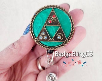 triangle badge clip ID holder Link retractable badge reel BadgeBlingCS triangle symbol Power wisdom courage video game gamer link shield