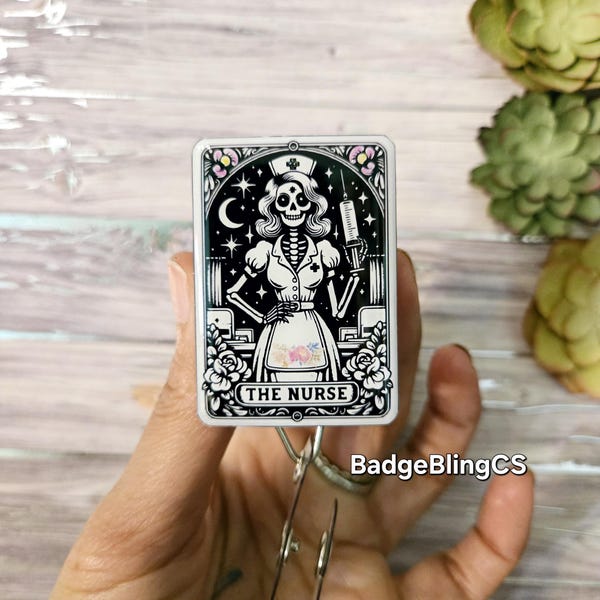 The Nurse skeleton tarot card badge reel holder ID clip forensics mls Laboratory scientist technician bio Genetic Research sorceress spell