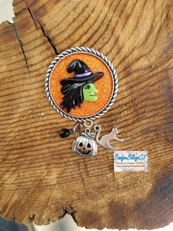 Green Witch Badge Reel Holder Clip Halloween Wicked Witch Silver Cat Charm  Pumpkin Jack O Lantern Teacher Gift Nurse Clip Spooky Nightshift 