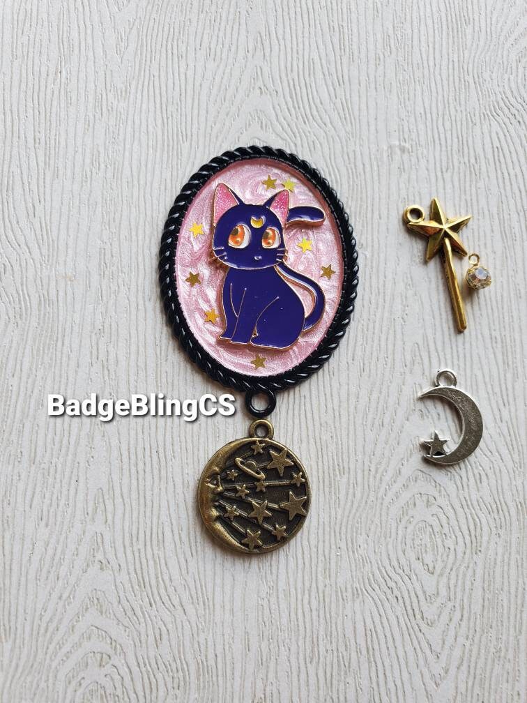 Sailor Badge Reel Holder Clip Luna Cat Moon and Stars Retractable Id Key  Card Holder Heart and Crown Badge Princess Gift Luna Galaxy 